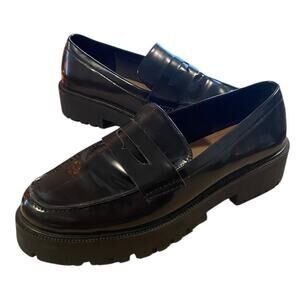H & M Penny Loafers Womens EUR39/US8.5 Black Leather Retro Y2K Chunky Lug Sole